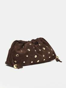 Maija 女士手拿包，抽绳手拿包，麂皮材质，时尚，优雅，简约，个性化，百搭，经典，适合通勤、办公、约会、日常、购物、下午茶等场合 - 咖啡 - 查看 3