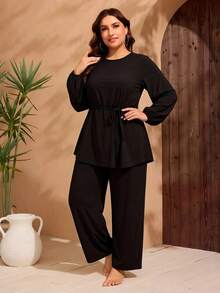 Swim Mulvari Traje de baño tipo tankini conservador y negro para mujer de talla grande, adecuado para la playa y resorts, Oriente Medio - Negro - Ver 1