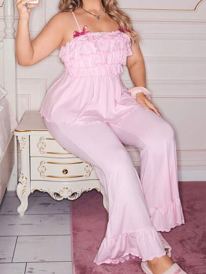Slumberry CURVE Bộ đồ ngủ cỡ lớn Sweet Ins Style Bow phối màu tương phản gồm áo hai dây và áo hai dây, có nơ.