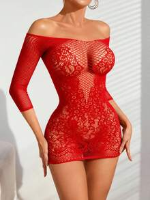 ChaseTheNight Đầm lưới gợi cảm màu đỏ khoét lỗ dành cho nữ - Đỏ - Xem 4