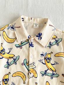 SHEIN 1件男童休闲学院风舒适时尚简约实用柔软复古印花短袖衬衫，适合日常穿着、上学、外出、春夏穿着。 - 彩色 - 查看 3