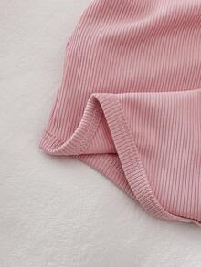 Newborn Baby Bow Decor Long Sleeve Bodysuit And Pants Set - Pink - View 4