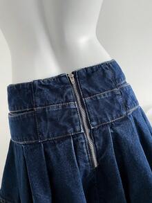 Elamini Women's Solid Color Minimalist Casual Denim Shorts - Blue - View 5