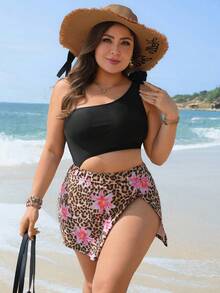 Swim Lushoire Plus Size Solid Color Minimalist Daily Wear One-Piece Swimsuit - Multicolor - View 1