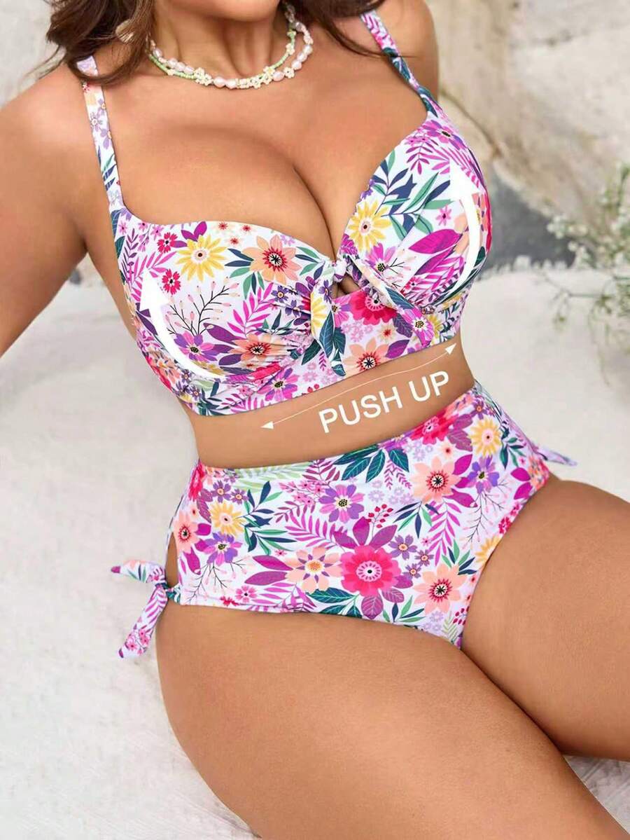 SHEIN Swim Curve Vestido de playa con estampado floral para mujer de talla grande, estilizador y con soporte para vacaciones - Multicolor - Ver 1