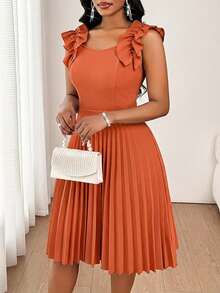 SHEIN Lady Vestido corto sin mangas de unicolor y minimalista para mujer, uso casual diario - Naranja - Ver 4