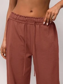 SHEIN Forever 21 Spring New Low-Waist Pleated Waistband Design Casual Pants For Women - Rust Brown - View 6