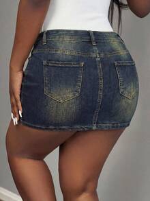 SHEIN BAE Falda vaquera de estilo callejero y vacacional con estampado de estrellas para mujer - Azul - Ver 2