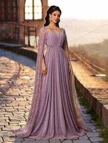 Aureia Elegante y lujoso vestido largo de sirena con hombros descubiertos, bordado con cuentas, con un cuello amplio y fluido, adecuado para festivales, bodas, galas, conciertos, eventos de negocios y ocasiones de influencers en redes sociales - Púrpura malva - Ver 5