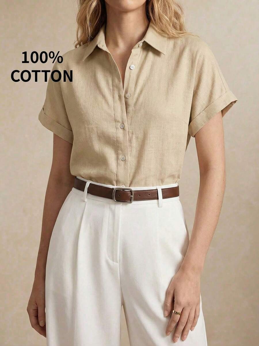 BizChic 女士百搭短袖翻领衬衫,风格百搭,适合办公室、正式场合、优雅都市通勤、休闲场合,以及充满浪漫90年代复古风情的场合,例如派对、毕业典礼、日常穿着、婚礼宾客、伴娘、主持人、外出、社交活动、音乐会、毕业典礼、早午餐、机场等。 - 杏色 - 查看 1