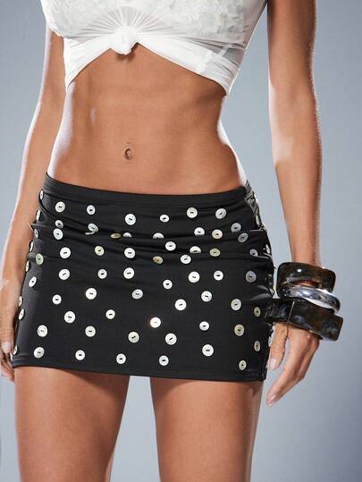 Denimoi Iridescent Button Detail Mini Skirt Sexy Skirts Vacation Outfits Concert Outfits GNO