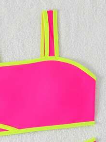 SHEIN Bộ bikini cho bé gái tuổi teen, phong cách Y2K rực rỡ, hồng tươi + xanh hồ + xanh neon, áo hai dây bản rộng và quần tam giác cạp cao, bộ 2 món, vải dệt kim, thời trang, giản dị, thanh lịch, thích hợp cho bơi lội, kỳ nghỉ hè, bãi biển, hồ bơi, tiệc tùng, kỳ nghỉ thư giãn. - Nhiều màu - Xem 5