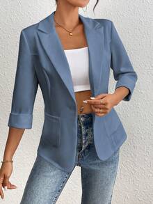 Franclia Áo blazer đơn sắc tối giản, thích hợp mặc thường ngày và đi làm, mùa xuân/hè. - Màu xanh bụi bặm - Xem 4