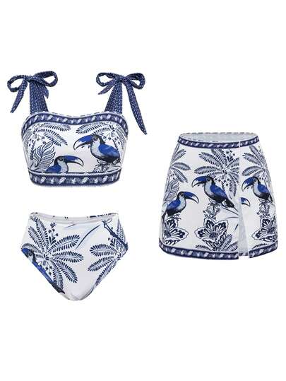 Swim Oasis Women's Printed Thick Strap Sexy Bikini 3 PiecesSet For Beach Vacation