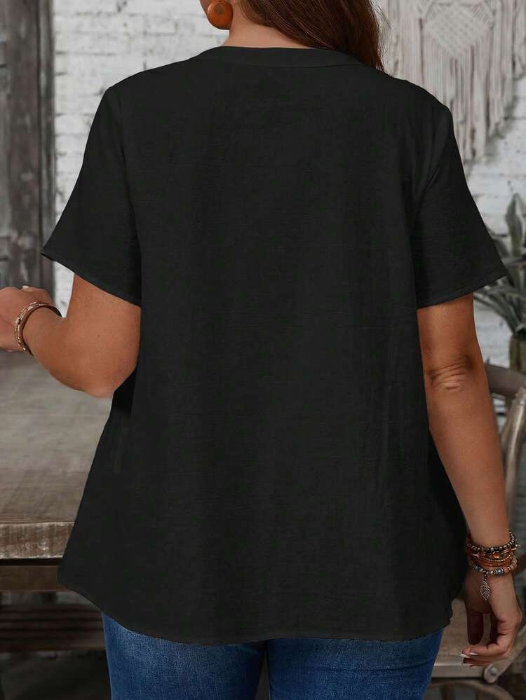 Plus Size Women Casual Solid Color Short Sleeve Shirt