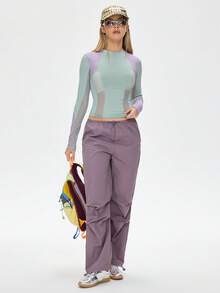 SHEIN Unity T-shirt ajusté à manches longues avec maille contrastée - Multicolore - Voir 3