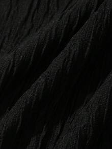FRIFUL Women's Solid Color Elastic Waist Ruffle Hem Casual Flare Pants - Black - View 6