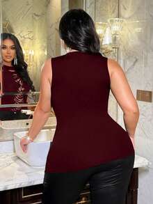 NU&NOW Plus Size Women Casual Hollow Out Ripped Design Sleeveless Top, Versatile For Everyday Wear - Burgundy - View 3