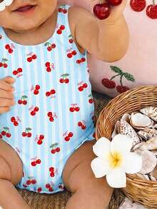 SHEIN Baby Girls Casual Minimalist Fitted One-Piece Swimsuit, Suitable For Summer - Multicolor - View 7