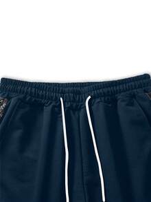 Manfinity Campus Court Plus Size Men's Contrast Color Casual Shorts Football - Blue - View 3