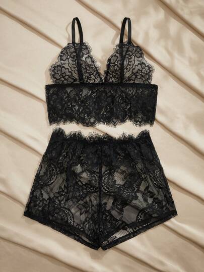 Charlaine Women's Sexy Sheer Lace Camisole And Shorts Pajama Set, Summer