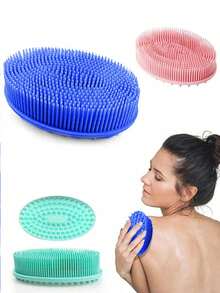 硅胶沐浴海绵刷，干式按摩身体磨砂去角质工具，适用于背部淋浴清洁 - 彩色 - 查看 1