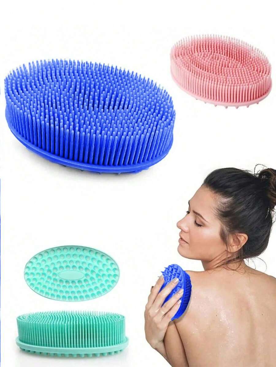 硅胶沐浴海绵刷，干式按摩身体磨砂去角质工具，适用于背部淋浴清洁 - 彩色 - 查看 1