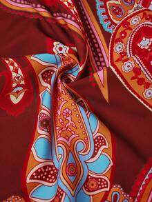 Maweii Plus Size Digital Print Elegant Off-Shoulder Backless Jumpsuit - Red - View 6
