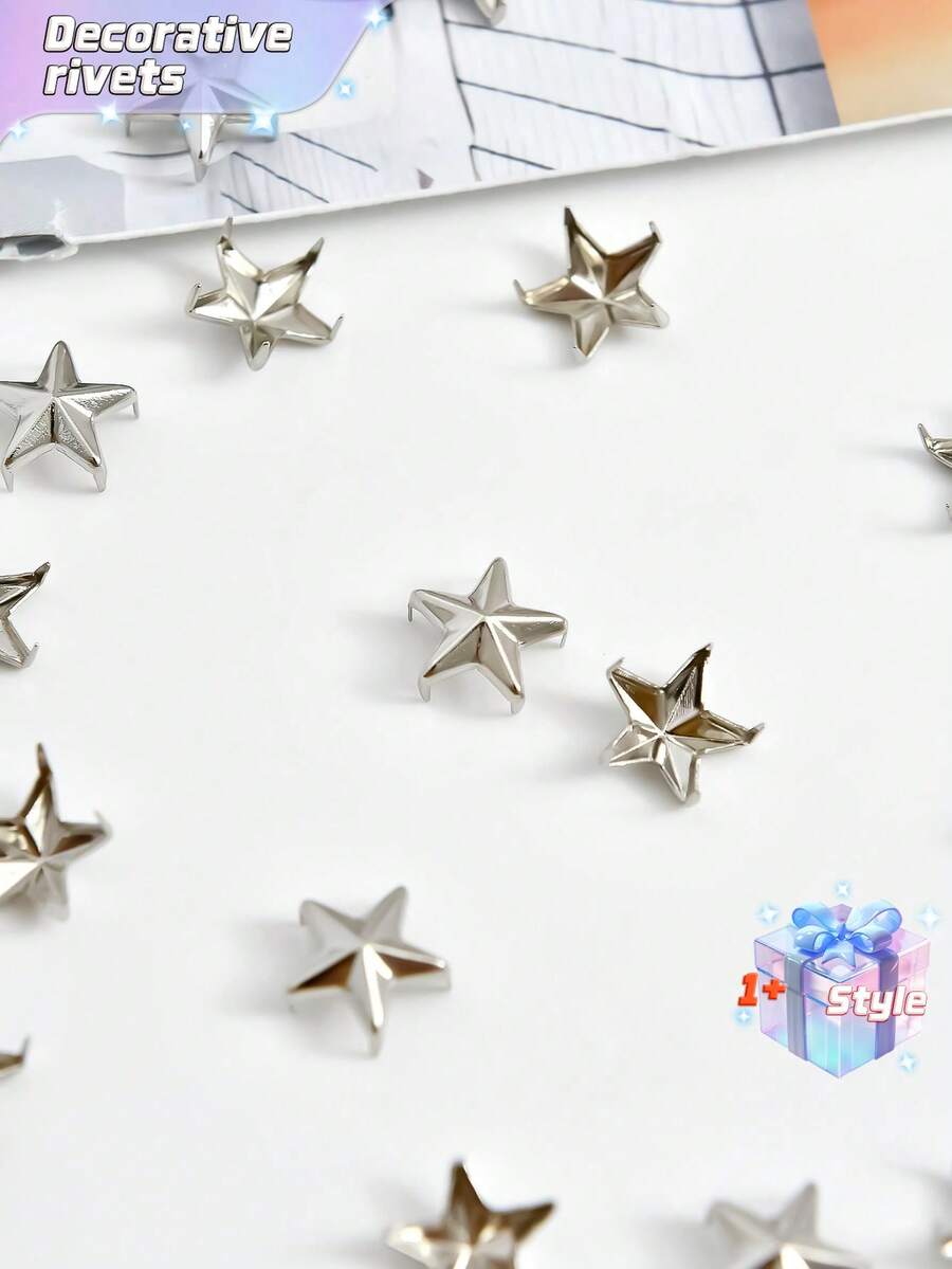 SHEIN 50 piezas de clavos decorativos en forma de estrella de cinco puntas para San Valentín, boda de San Valentín, cumpleaños, decoración de bodas - Plateado - Ver 1