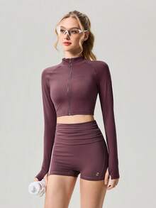 OutZeal 女士运动紧身裤瑜伽健身柔软弹力可折叠腰带运动裤 - 酒紅色 - 查看 6