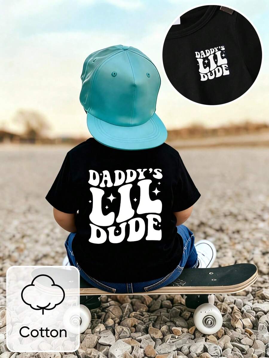 Áo thun ngắn tay in chữ phong cách thường ngày cho bé trai, thích hợp mặc mùa hè. - màu đen - Xem 1