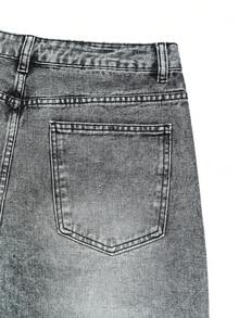 Manfinity EMRG 男士美式水钻拼接毛边水洗灰喇叭牛仔裤 - 灰色 - 查看 5