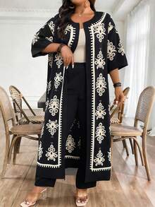 EMERY ROSE Plus-Size Ladies' Woven Printed Holiday Routine 2 Pieces Set - Black - View 3