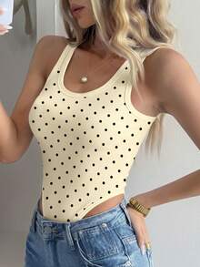Y2K Sexy Polka Dot Ribbed Bodysuit, Bodycon Slim Fit U-Neck Sleeveless Top, Retro American Style Polka Dot Ribbed Bodysuit Body Tops For Ladies Polka Dot Top - Multicolor - View 5