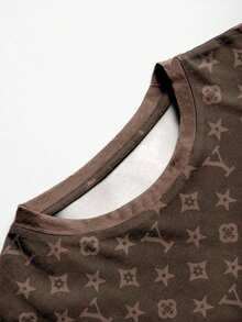 女士字母卡通熊印花常规版型圆领短袖T恤 - 棕色 - 查看 4