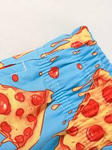 Manfinity Swimmode Men's Pizza Print Drawstring Waist Pocket Beach Shorts - Blue - View 3