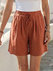Faunlyn Women's Vacation Casual Solid Loose Shorts - Rust Brown - View 4