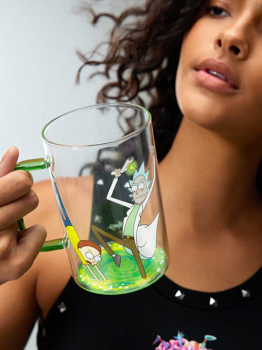 Rick and Morty X SHEIN 1 Chiếc cốc thủy tinh borosilicate in hình hoạt hình dễ thương, dung tích 27.1oz/800ml, chịu được nhiệt và lạnh, thích hợp đựng sữa, nước ép, cà phê, v.v., Portal - Trong sáng - Xem 1