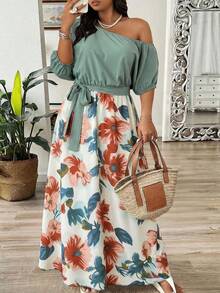 Weeklong Vestido casual de talla grande con estampado floral, bajo asimétrico y parches - Multicolor - Ver 4