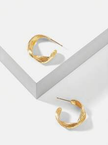 MOTF PREMIUM PRE18K镀金几何C形扭曲简约气质耳环 - 金黃色 - 查看 8