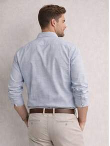 CAMISA MANGA LARGA CABALLERO  CON BORDADO CONTRASTE - Azul - Ver 2