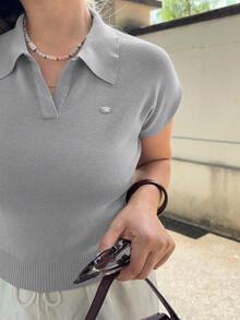 Jeta Ari Women's Solid Color Form-Fitting Knitted POLO Neck Sweater, Casual Commuting Spring/Summer - Baby Blue - View 3