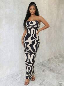 Eryvara 时尚性感无肩带无袖几何印花连体裤 - 彩色 - 查看 3