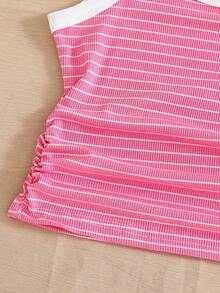 SHEIN Áo không tay cỡ lớn cho bé gái, áo hai dây kẻ sọc hồng, đa năng, phù hợp cho các buổi đi chơi, du lịch, đi học và nhiều dịp khác. - Hồng - Xem 5
