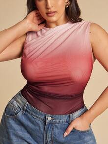 SHEIN BAE 大码女式扎染渐变褶皱网纱连体衣，春夏款 - 彩色 - 查看 8