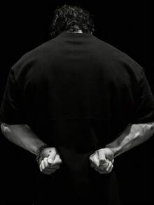 RISE LYT 男士休闲时尚街头字母印花落肩宽松运动T恤，夏季 - 黑色 - 查看 2