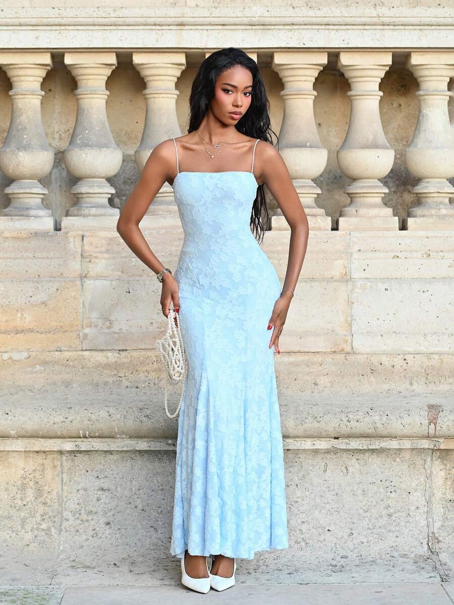 Mima John Ladies' Spring/Summer Holiday & Wedding Season Solid Color Cross Back Lace Trim Mermaid Dress Party