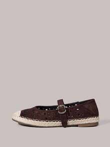 Styleloop Women Shoes Brown Hollow Belt Comfortable Breathable Casual Hemp Rope Bottom Flat Bottom Women's Shoes Daily Commuter Simple Vacation Tourism Pastoral Bohemian Music Festival Wear Women's Shoes - Coffee Brown - View 3