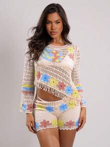 Swim Vcay 女士优雅新款镂空常规沙滩短裤，夏季度假 - 彩色 - 查看 3