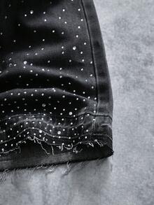 Manfinity EMRG 男士高街美式街头风渐变水洗水钻装饰宽松阔腿裤，送给男友和老公的完美节日礼物，男士水钻牛仔裤灰色宽松牛仔裤 - 黑色 - 查看 4